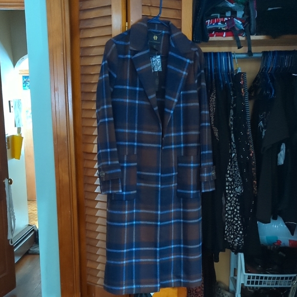 House of Harlow 1960 Jackets & Blazers - House of Harlow 1960 Blue and Brown Plaid Trench Coat